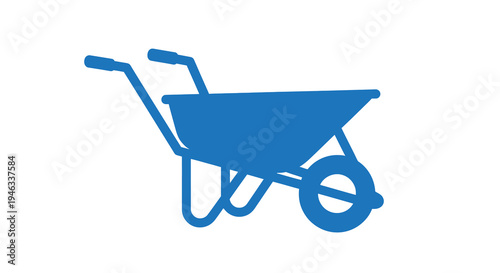 Blue wheelbarrow icon against a white background silhouette