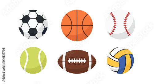 Sports Balls Vector Illustration, Flat Design for Games and Recreation