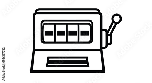 Classic slot machine design with a handle in black and white silhouette