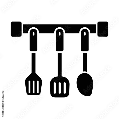 hook rail with hanging utensil glyph icon