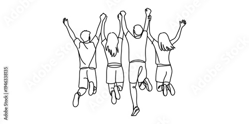 Group of people jumping with joy together in celebration