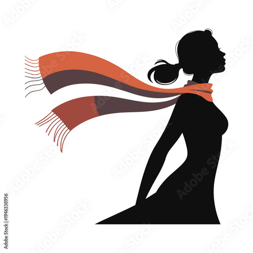 Elegant woman in flowing scarf silhouette profile
