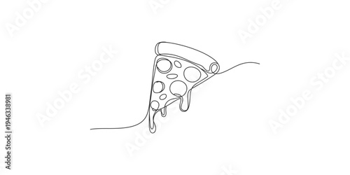 A single slice of melting cheese pizza in a continuous line drawing style