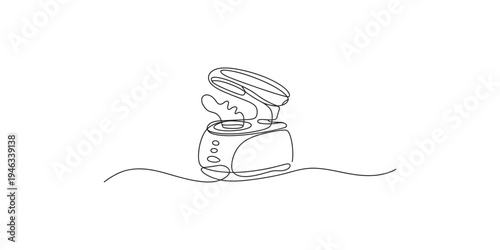 Continuous line drawing of a toaster with toast popping up appliance kitchen