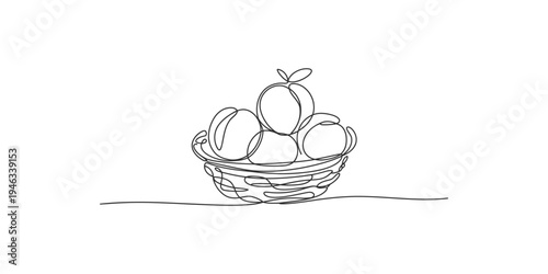 A basket of apples drawn in a single continuous line style apple