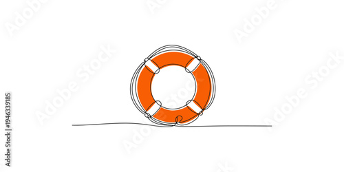 An orange life preserver floating on top of water as a simple line drawing