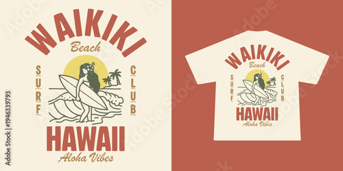 Hand-drawn Retro illustration of summer club, surfing Graphic Design for T shirt streetwear and urban style