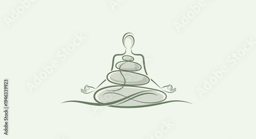 Meditating figure with stacked stones representing balance and tranquility.