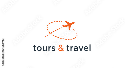 Minimalist airplane logo with dotted flight path for travel agency.