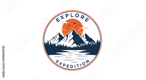 Mountain Expedition Explore Adventure Emblem.