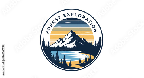 Mountain Lake Forest Exploration Emblem.