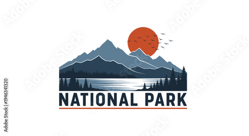 National Park Landscape with Mountains and Lake.