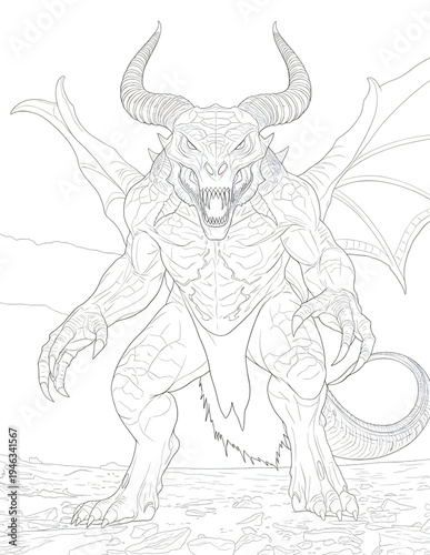 Wallpaper Mural Menacing demonic bull creature with large horns and open jaws Torontodigital.ca