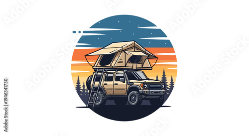 Off-road vehicle with rooftop tent for adventurous camping trips.