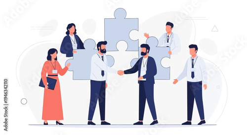 Business partnership handshake over puzzle pieces, teamwork and collaboration concept