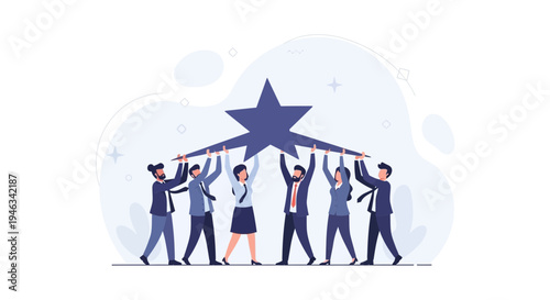 Teamwork success, people holding a star, business concept, unity, achievement