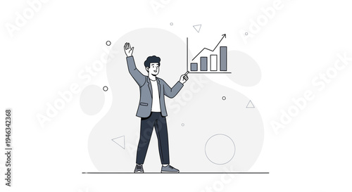 Man presenting a growing business graph, business growth concept, financial success illustration