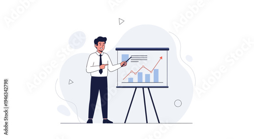Businessman presenting financial growth chart on whiteboard, business success concept