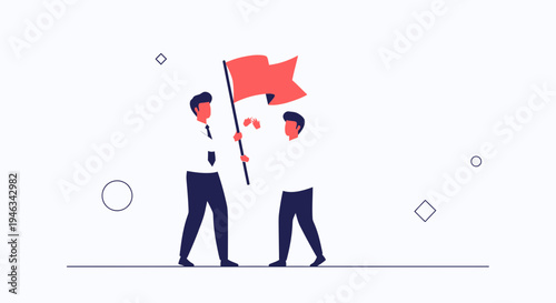 Businessmen passing a red flag, concept of teamwork and leadership