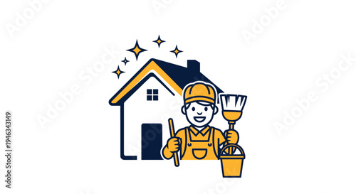 Professional House Cleaning Service Mascot Character Illustration.