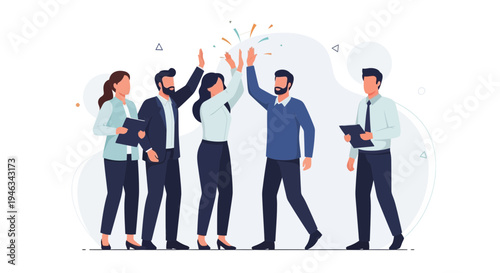 Teamwork success: diverse colleagues high-fiving in celebration, business concept