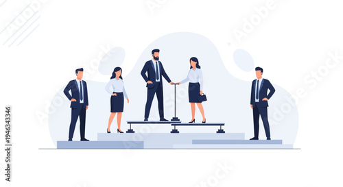 Business Partnership Equality: Men and Women on Scales, Teamwork, Success