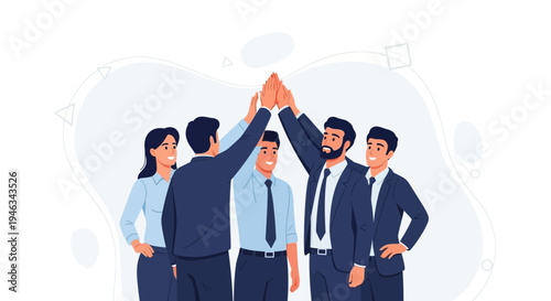 Diverse business team celebrating success with high five, teamwork and achievement concept
