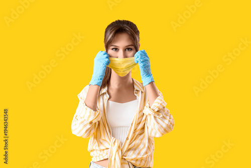 Young woman in medical mask...