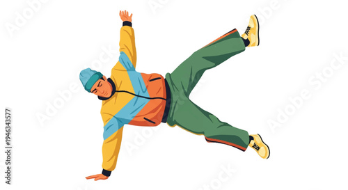 Breakdancer in colorful sportswear isolated on white background