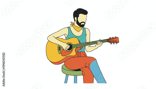 Man playing acoustic guitar isolated on white background