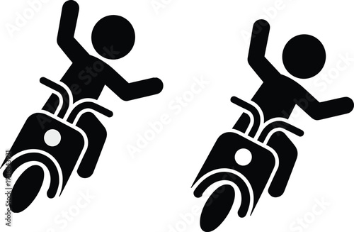 Motorcycle rider performing stunt wheelie motorbike extreme sport action transportation silhouette icon vector illustration isolated