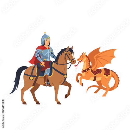 A knight on horseback rides during Día de Aragón Aragon Day with dragon