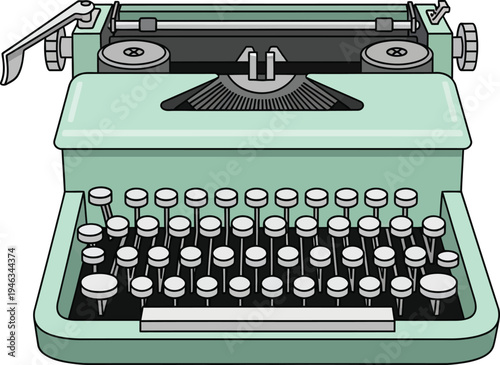 Vintage mint green typewriter illustration