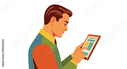 Man using tablet computer vector illustration isolated