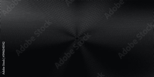 Bold monochrome halftone background of black circular dots forming a radial gradient, centered text FUTURISTIC HALFTONE, modern abstract design with high contrast for digital, data, soundwave visual
