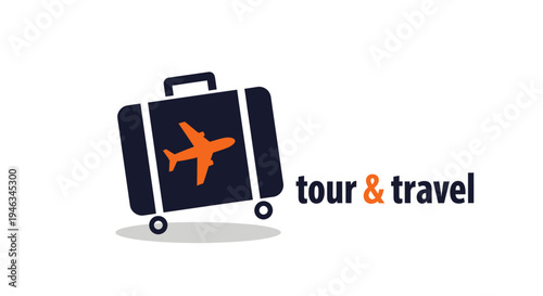 Tour and Travel Logo with Suitcase and Airplane Icon.