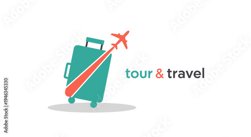 Tour and Travel Logo with Suitcase and Airplane Icon.