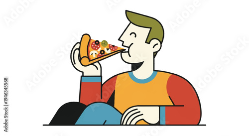 Person enjoying pizza slice colorful illustration