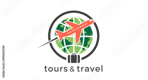 Tours and Travel Logo with Airplane and Globe.
