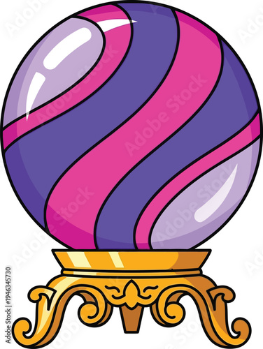 Illustration of Crystal Ball on Gold Stand Fantasy