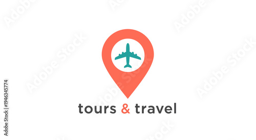 Travel and Tours Logo with Airplane and Location Pin.