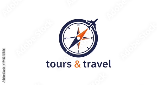 Tours and Travel Logo with Compass and Airplane for Global Exploration.