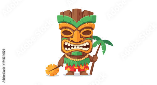Tiki Statue Vector Illustration, Cartoon Style Graphic for Polynesian Culture