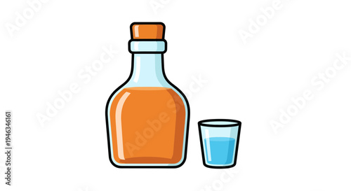 Bottle and Shot Glass Vector Illustration, Drink Concept, Flat Design for Beverage Promotion