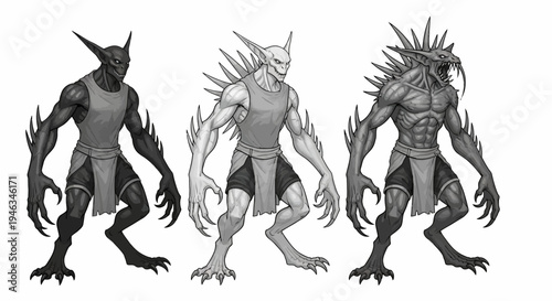 Grayscale Concept Art of Fantasy Creatures