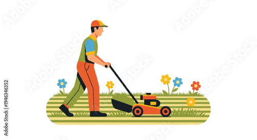 Man mowing lawn illustration vector design isolated