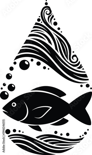 World water day black and white vector fish waterdrop illustration
