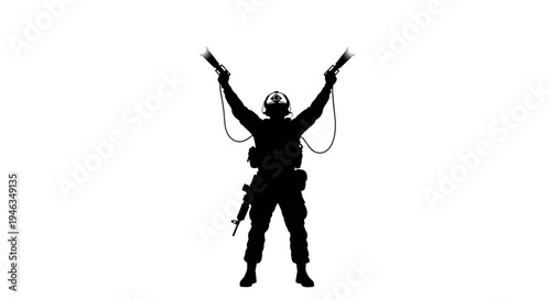 Military Medic Silhouette Performing First Aid and CPR on Wounded Soldier