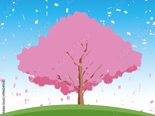 桜, 春, 木, 風景, 自然, 空, 草, ベクター, イラスト, 雲, サマータイム, とぶ, 公園, 森