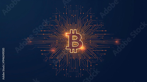 a glowing Bitcoin symbol embedded in a high-tech circuit board vector illustration